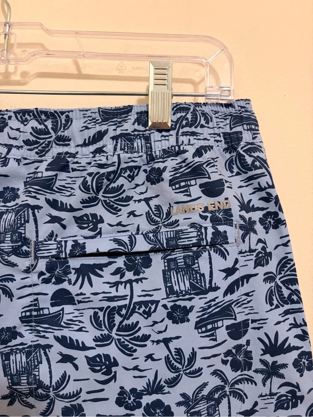 Lands' End Light Blue Tropical Print Board Shorts